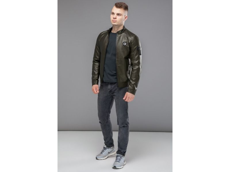 Куртка с нашивкой молодежная мужская осенне-весенняя цвета хаки модель 43663, фото 3