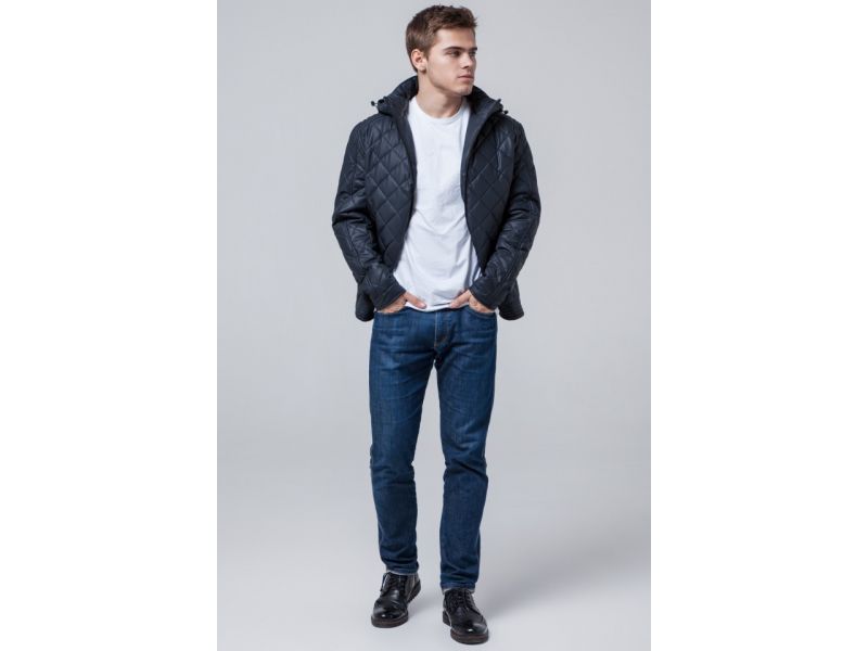 Темно-синяя молодежная короткая куртка осенне-весенняя мужская модель 2072, фото 3
