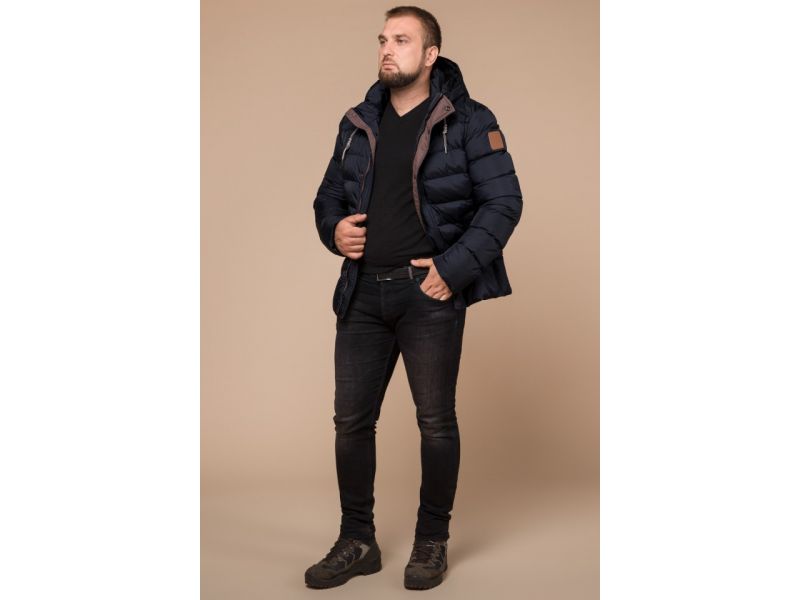 Мужская зимняя сине-черная куртка на молнии модель 46215, фото 3