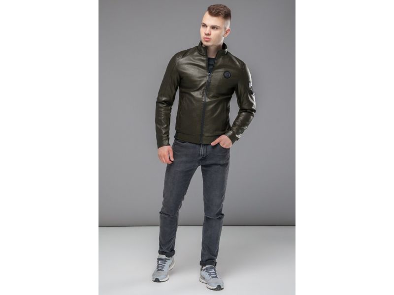 Куртка с нашивкой молодежная мужская осенне-весенняя цвета хаки модель 43663, фото 2