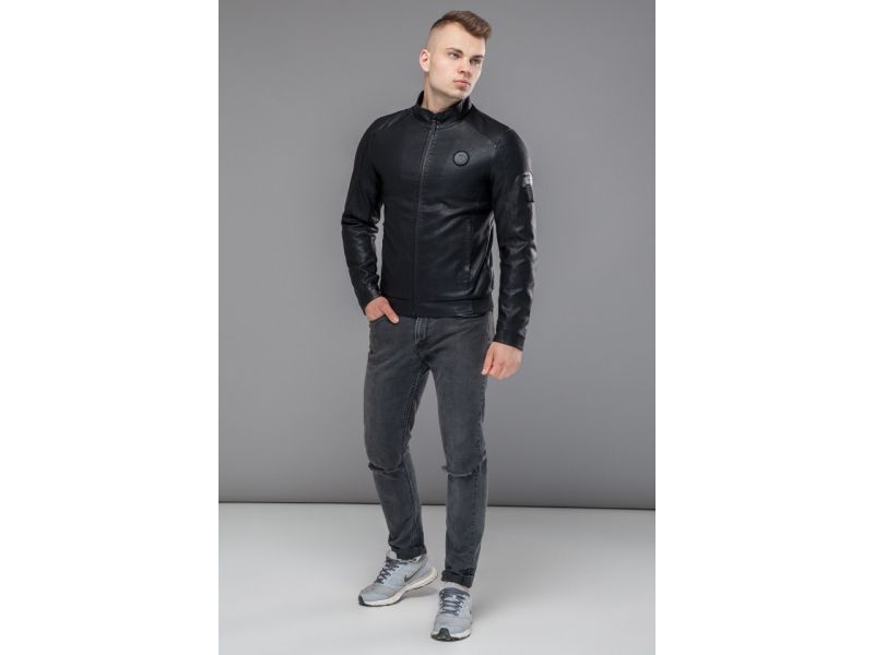 Черная мужская куртка молодежная осенне-весенняя на молнии модель 43663, фото 2