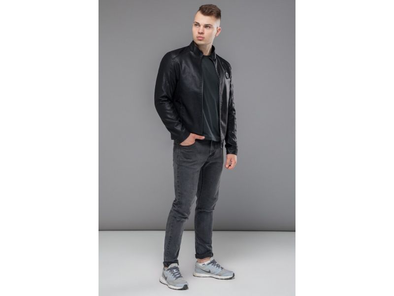 Черная мужская куртка молодежная осенне-весенняя на молнии модель 43663, фото 3