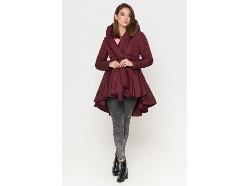 Молодежный пуховик осенне-весенний женский цвет бордовый модель 25755, фото 2