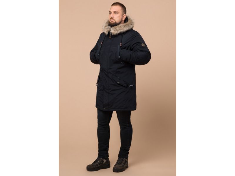 Парка мужская черно-синяя зимняя с капюшоном модель 26620, фото 2