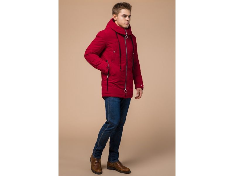 Красная парка зимняя мужская с двухходовой молнией модель 28431, фото 2