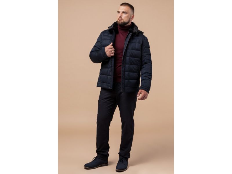 Куртка стильная мужская темно-синего цвета зимняя модель 17193, фото 2