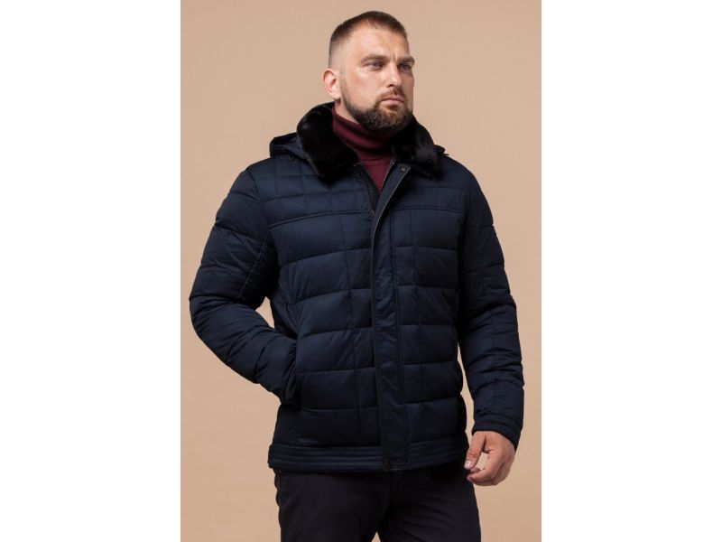 Куртка стильная мужская темно-синего цвета зимняя модель 17193, фото 3