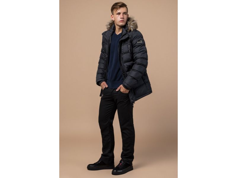 Куртка высокого качества графитовая для мужчин на зиму модель 15335, фото 3