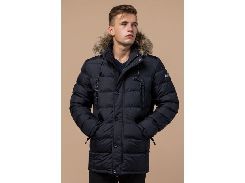 Куртка с карманами мужская темно-синяя зимняя модель 15335, фото 3