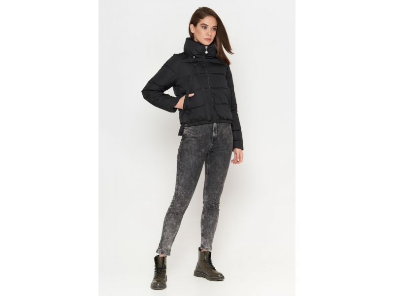 Молодежный пуховик осенне-весенний черного цвета женский модель 25222, фото 2