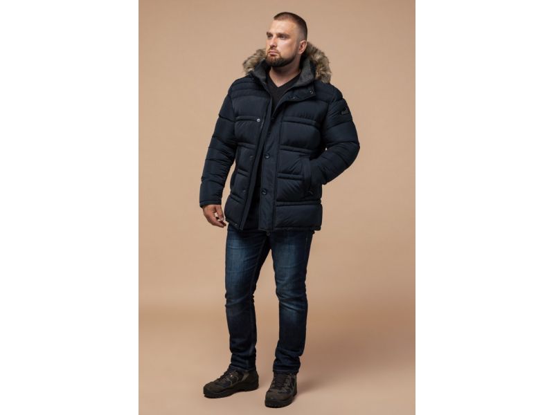 Зимняя куртка большого размера мужская темно-синего цвета модель 1365, фото 3