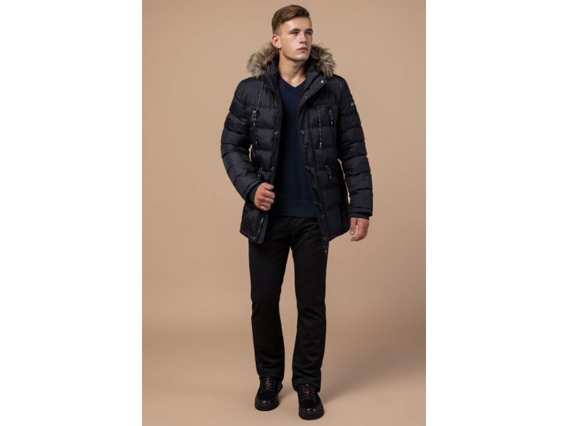 Куртка с капюшоном зимняя мужская черного цвета модель 15335, фото 3