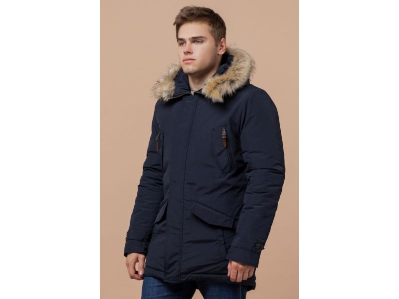 Мужская синяя парка зимняя стандартной длины модель 32450, фото 3