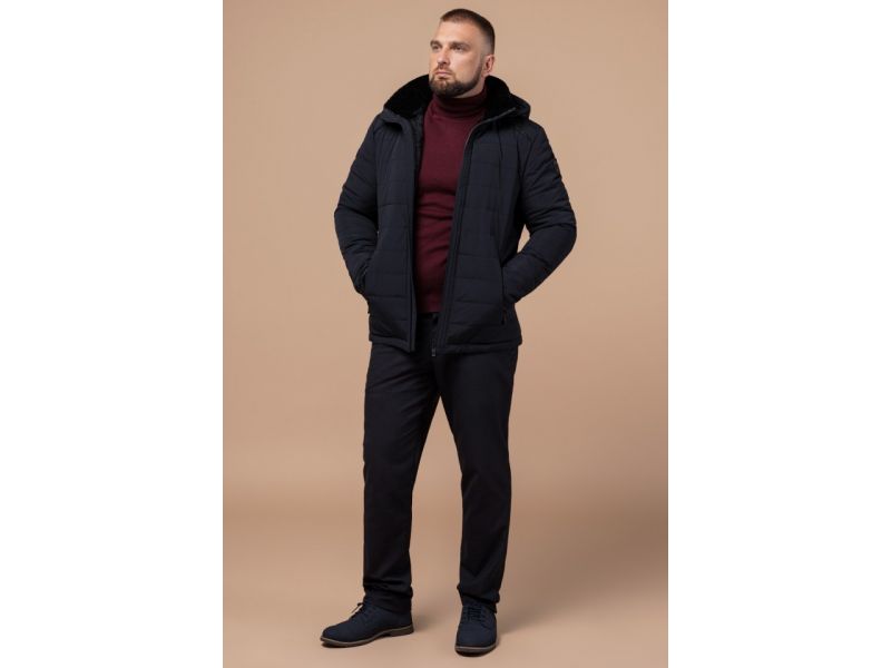 Зимняя черно-синяя комфортная мужская куртка модель TCX1001, фото 3