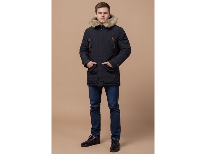 Черная парка теплая на зиму мужская модель 37560, фото 2