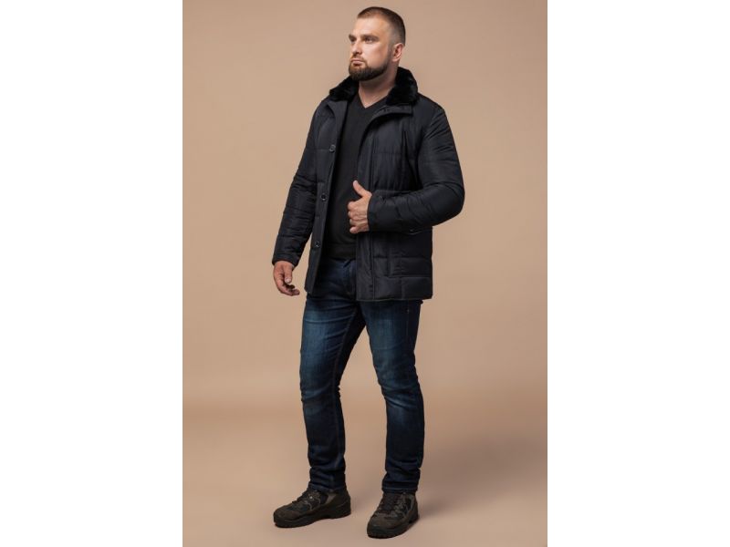 Мужской пуховик модный зимний цвет черный модель 3845, фото 2
