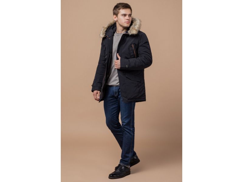 Черная парка теплая на зиму мужская модель 37560, фото 3