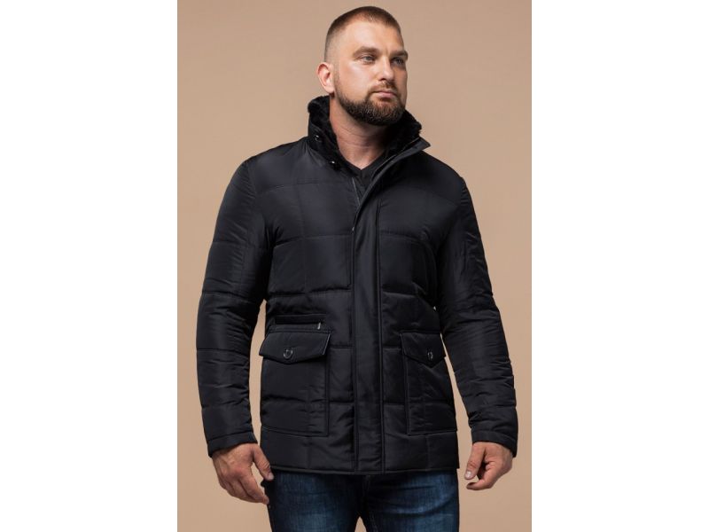 Мужской пуховик модный зимний цвет черный модель 3845, фото 3
