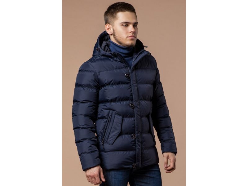 Куртка темно-синего цвета мужская с капюшоном зимняя модель 20180, фото 3