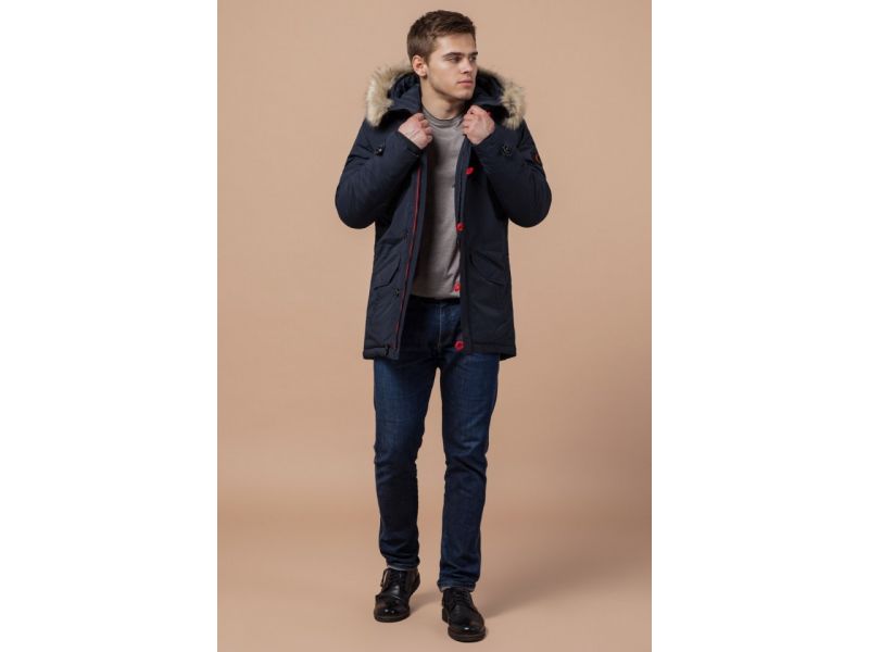 Мужская зимняя парка теплая цвет синий-красный модель 38230, фото 3
