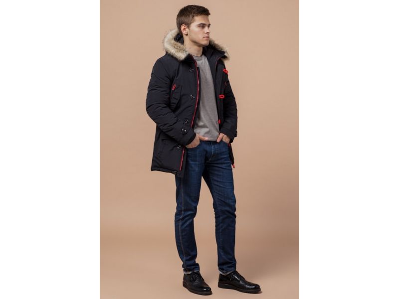 Парка зимняя с ветрозащитной планкой мужская цвет черный-красный модель 38230, фото 3