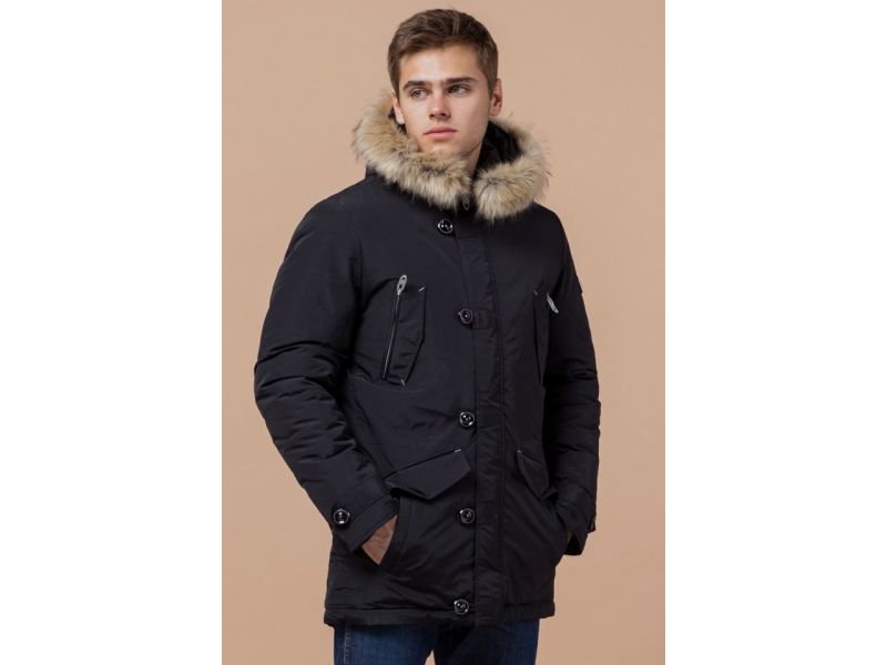 Зимняя мужская парка стандартной длины цвет черный-серый модель 38230, фото 3