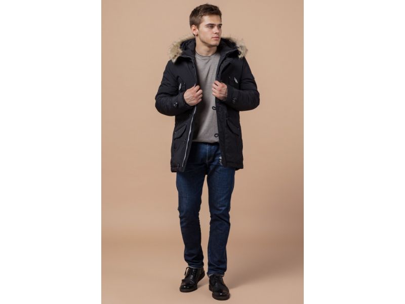 Зимняя мужская парка стандартной длины цвет черный-серый модель 38230, фото 2