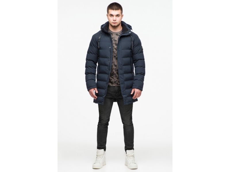 Удлиненная зимняя мужская молодежная куртка темно-синяя модель 25200, фото 3