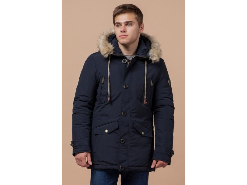 Парка мужская прямого кроя зимняя цвет синий модель 38950, фото 3