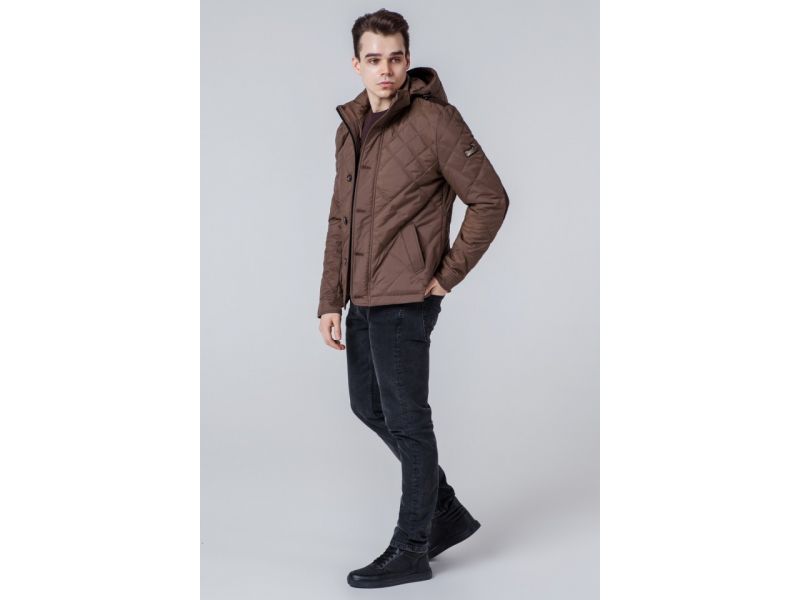 Ветровка осенне-весенняя мужская стеганая коричневого цвета модель 1268, фото 3