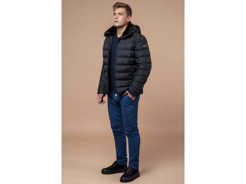 Куртка зимняя графитового цвета для мужчин теплая модель 24324, фото 3