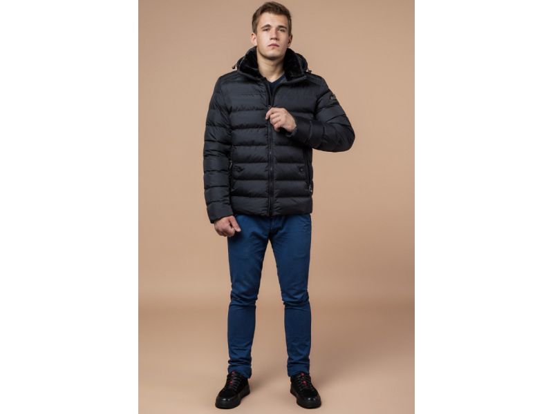 Куртка зимняя графитового цвета для мужчин теплая модель 24324, фото 2
