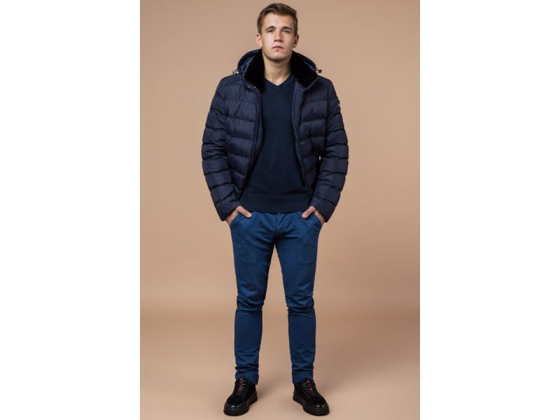 Куртка темно-синяя брендовая для мужчин зимняя модель 24324, фото 3