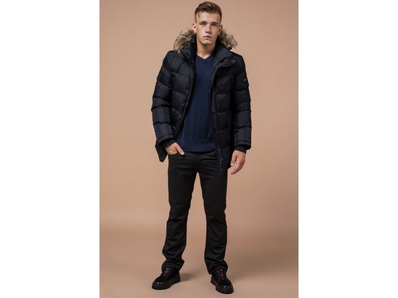 Куртка синяя на молнии мужская зимняя модель 24712, фото 2