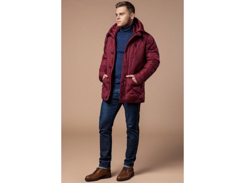 Красная зимняя куртка стеганая для мужчин модель 12481, фото 3