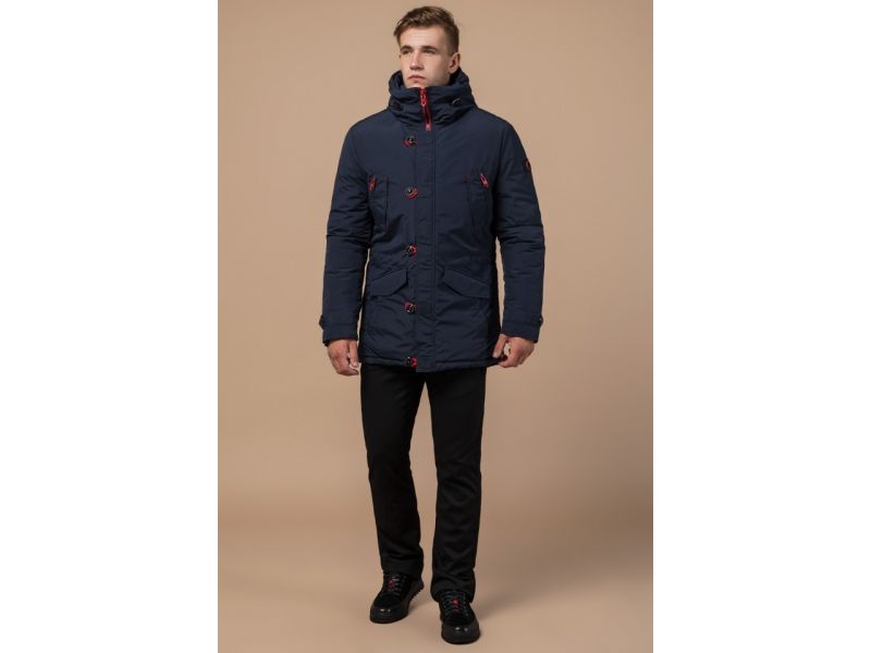 Парка мужская с воротником-стойкой зимняя цвет синий-красный модель 44230, фото 2