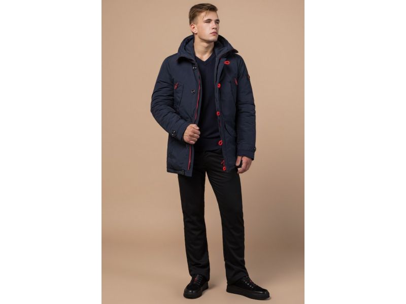 Парка мужская с воротником-стойкой зимняя цвет синий-красный модель 44230, фото 3