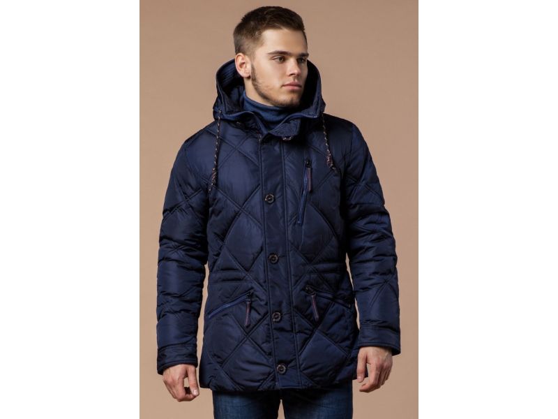 Зимняя темно-синяя куртка с пуговицами мужская модель 12481, фото 3
