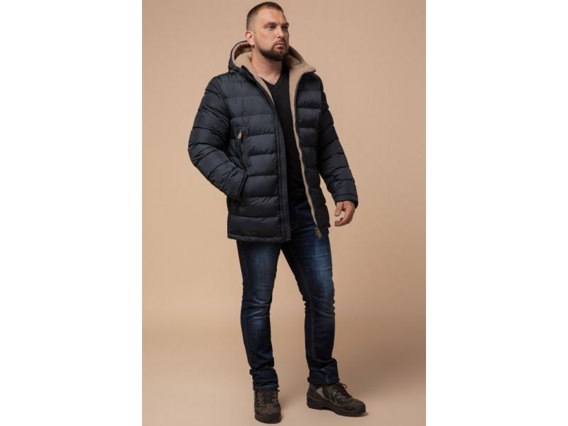 Куртка с капюшоном зимняя мужская графитового цвета модель 25285, фото 3