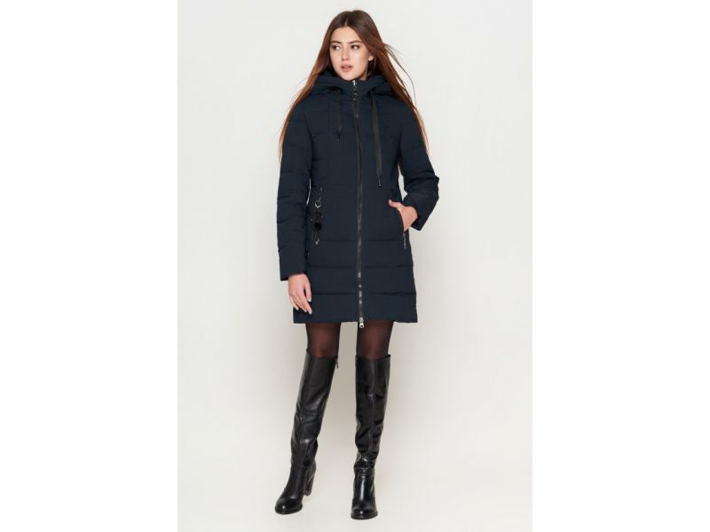 Зимний молодежный женский темно-синий пуховик модель 25435, фото 2
