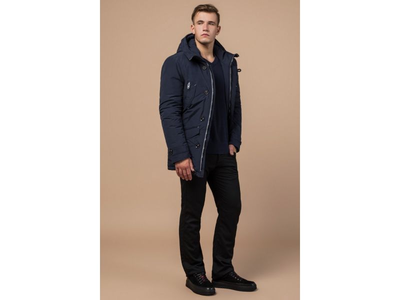 Мужская парка с манжетами зимняя цвет синий-серый модель 44230, фото 3