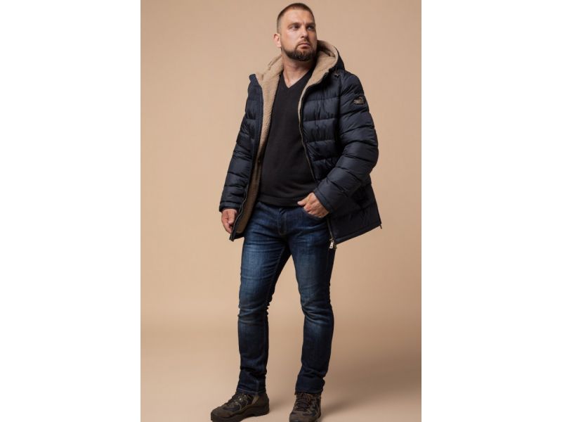 Куртка зимняя для мужчин темно-синяя удобная модель 25285, фото 3