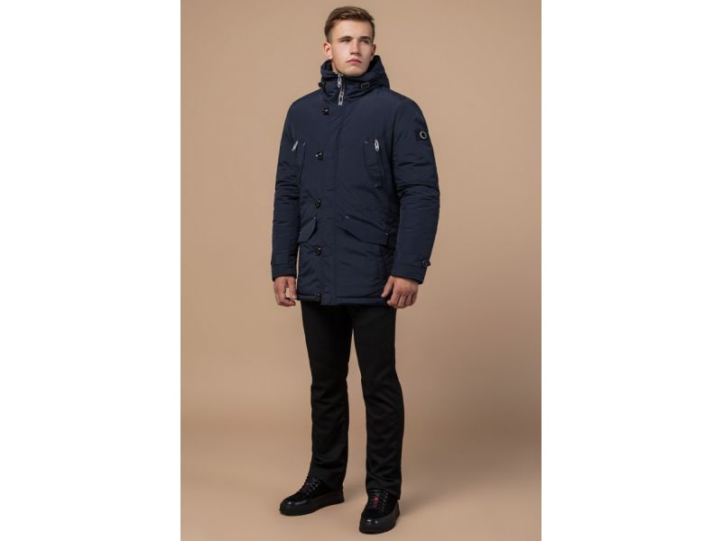Мужская парка с манжетами зимняя цвет синий-серый модель 44230, фото 2