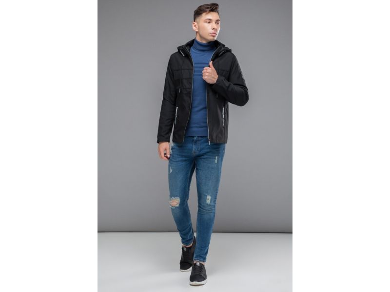 Черная молодежная мужская ветровка осенне-весенняя модель 25211, фото 3