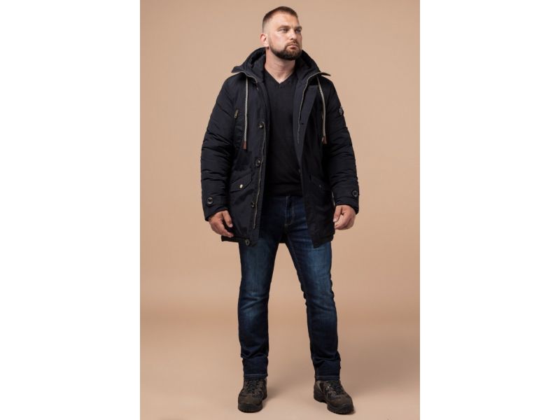 Парка черная мужская на зиму модель 45950, фото 3