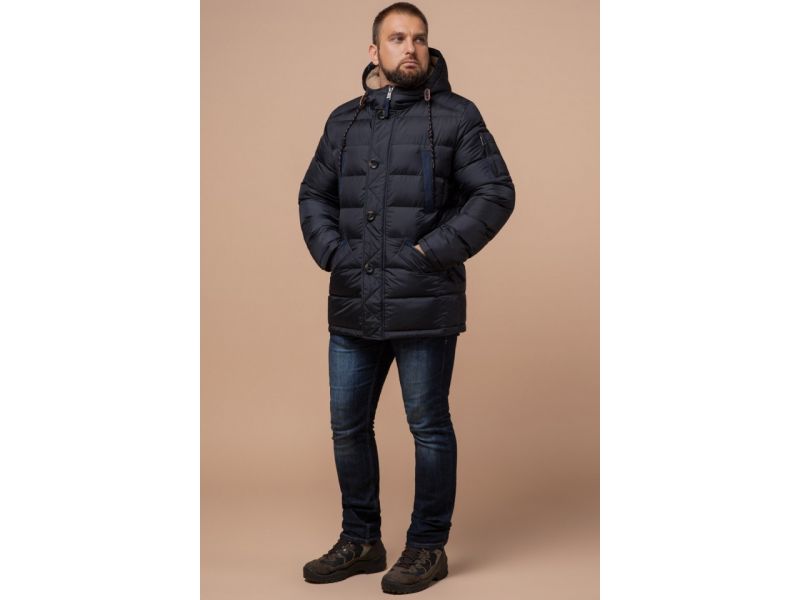 Сине-черная мужская куртка с капюшоном зимняя модель 26402, фото 3