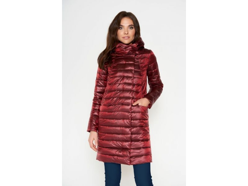 Воздуховик женский с капюшоном осенне-весенний цвет кармин модель 28215, фото 3