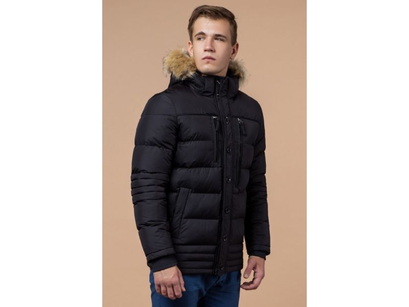 Зимняя короткая куртка мужская черного цвета модель 45610, фото 3