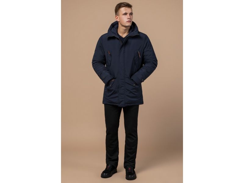 Синяя мужская парка зимняя с манжетами модель 47450, фото 2