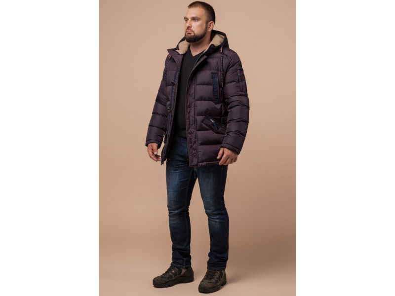 Темно-бордовая зимняя куртка оригинальная для мужчин модель 26402, фото 3